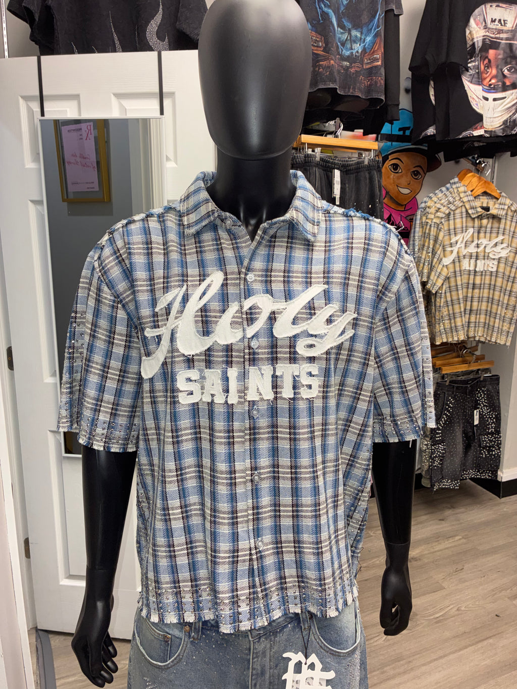 Blue Holy Saints Flannel