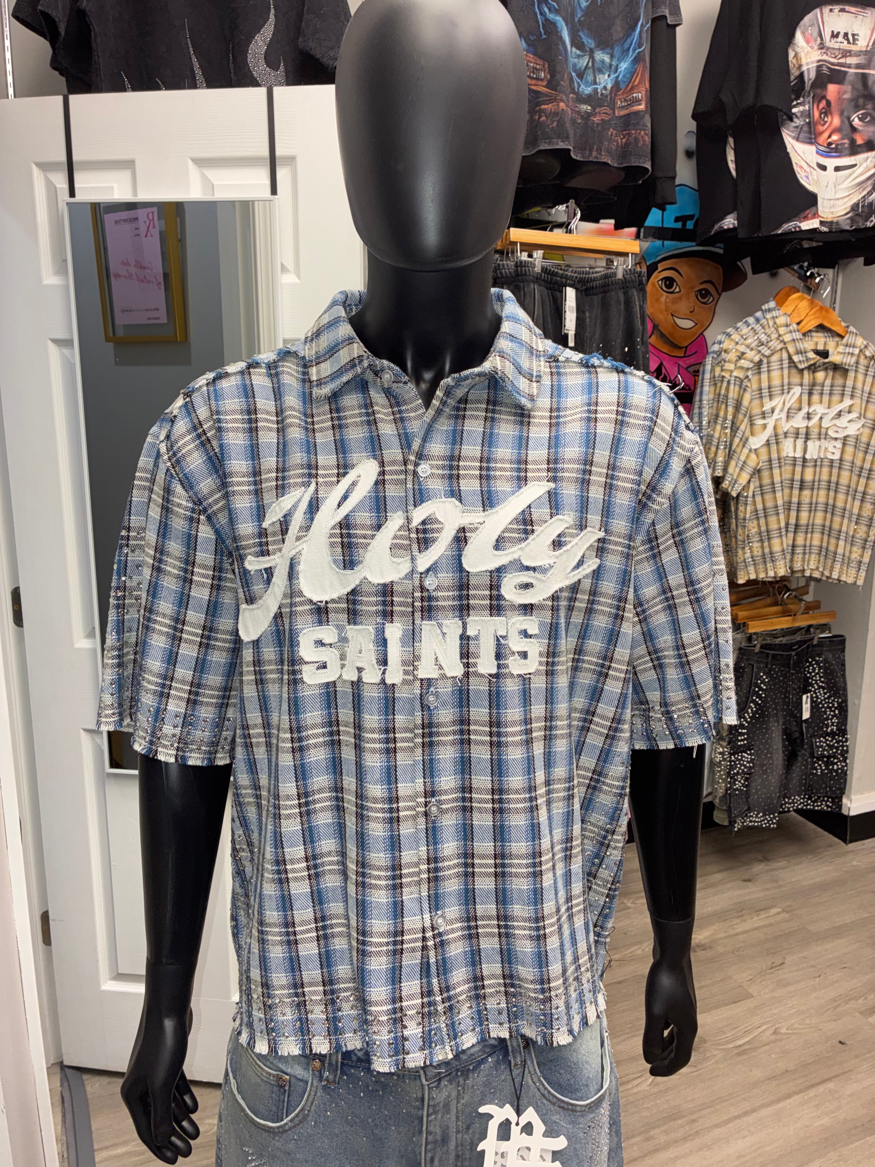 Blue Holy Saints Flannel