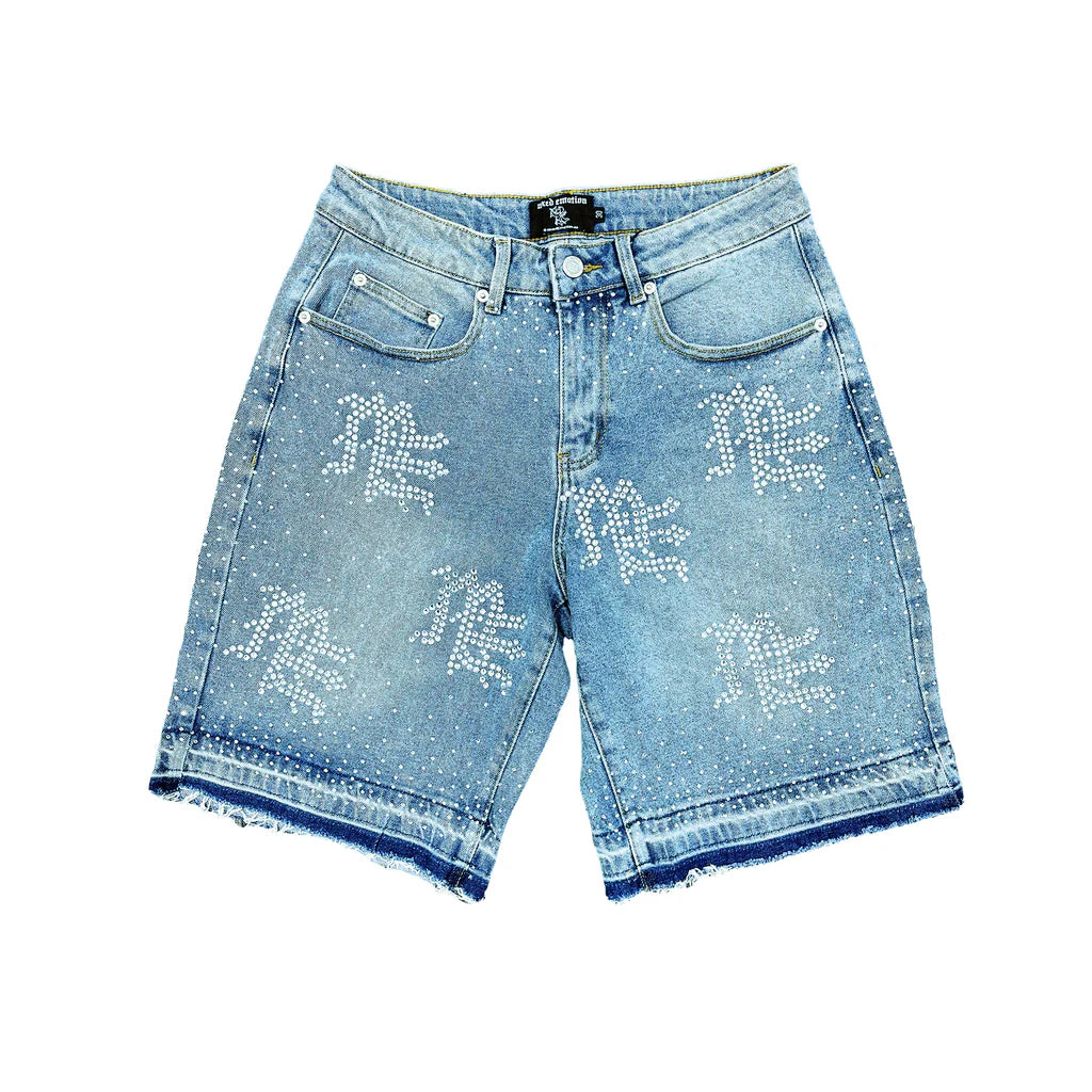Mixed Emotions Blue Denim Shorts  (Rhinestones)