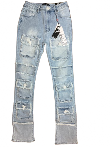 Red Fox Stacked  Distressed Cargo Jeans