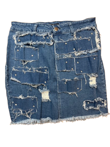Cropped Distressed Denim Skirt Set