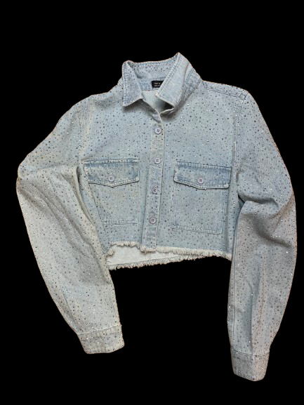 Light Blue Crop Top Denim Jacket (Rhinestones)