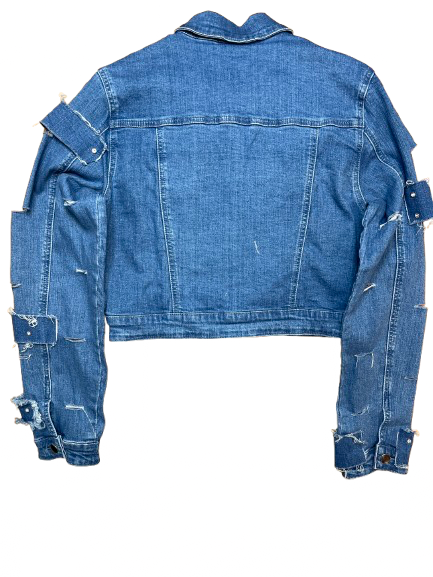 Cropped Distressed Denim Skirt Set