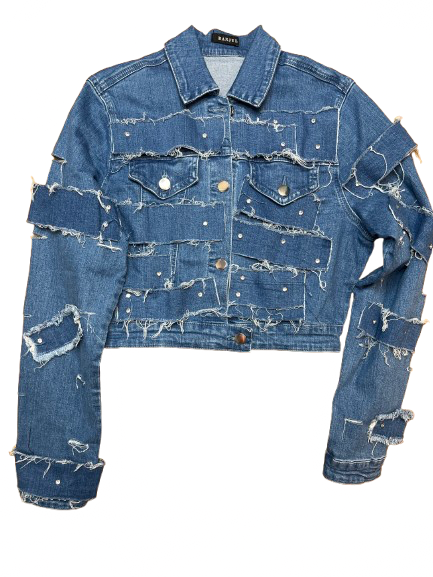 Cropped Distressed Denim Skirt Set