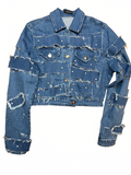 Cropped Distressed Denim Skirt Set