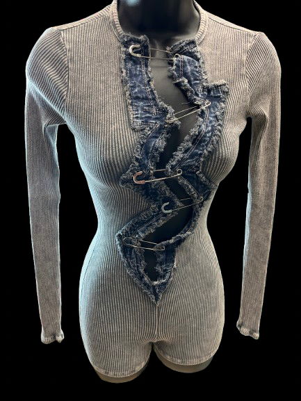 Ribbed Denim Romper